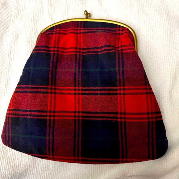 Vintage Ingber Tartan Plaid Clutch Purse Gold Frame Kiss Lock Bag Made in USA - Picture 1 of 9